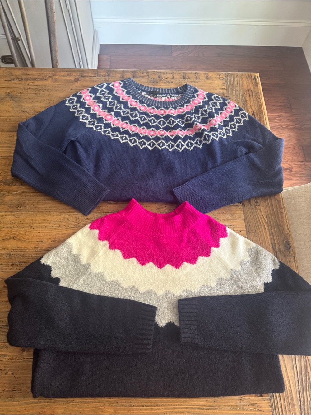 Talbots Navy Fair Isle Crewneck Sweater & Pink and Cream Gray sweater bundle-